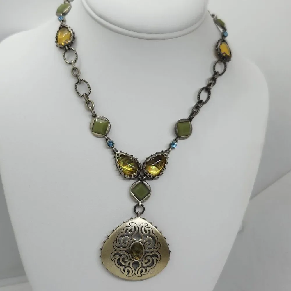 Rustic Silver Tone Abalone Shell‎ Necklace